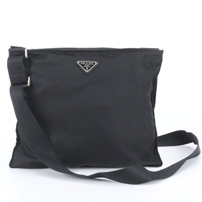 Prada Tessuto Nylon Triangle Logo Leather Shoulder Bag Messenger Black