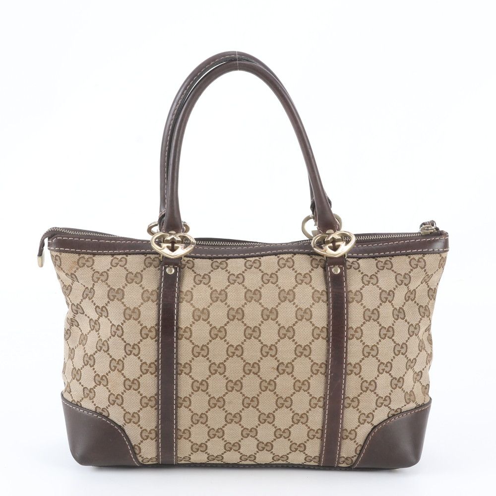Gucci GG Canvas Lovely Heart Tote Shoulder Hand Leather