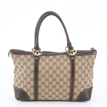 Gucci GG Canvas Lovely Heart Tote Shoulder Hand Leather