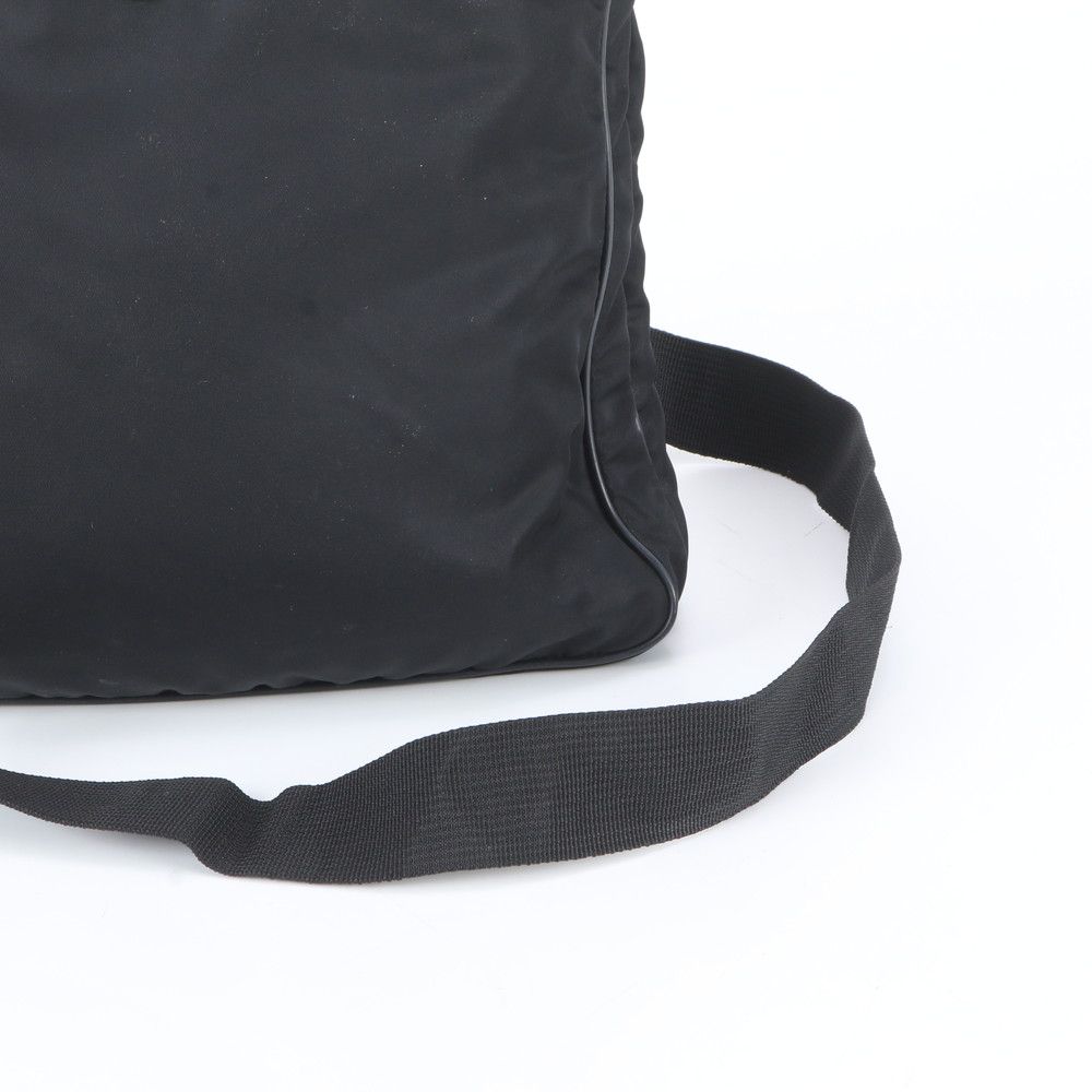 Prada Tessuto Nylon Triangle Logo Leather Shoulder Bag Crossbody Messenger Black — view 2