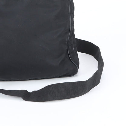 Prada Tessuto Nylon Triangle Logo Leather Shoulder Bag Crossbody Messenger Black — view 2