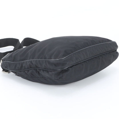 Prada Tessuto Nylon Triangle Logo Leather Shoulder Bag Crossbody Messenger Black — view 5