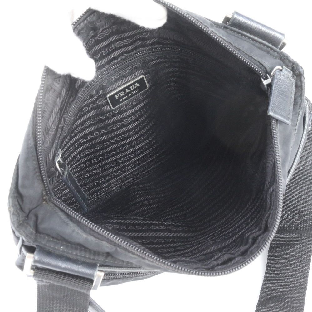 Prada Tessuto Nylon Triangle Logo Leather Shoulder Bag Crossbody Messenger Black — view 7