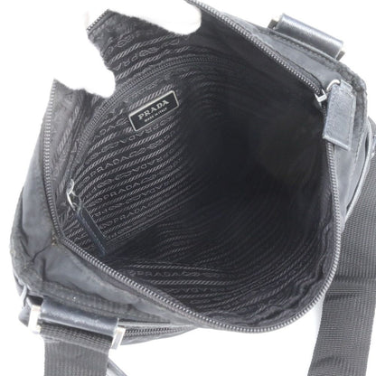 Prada Tessuto Nylon Triangle Logo Leather Shoulder Bag Crossbody Messenger Black — view 7