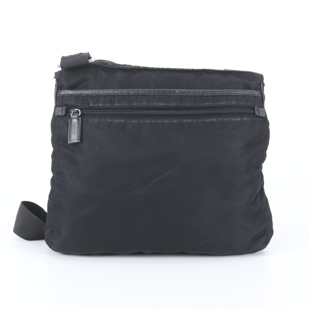 Prada Tessuto Nylon Triangle Logo Leather Shoulder Bag Crossbody Messenger Black — view 3