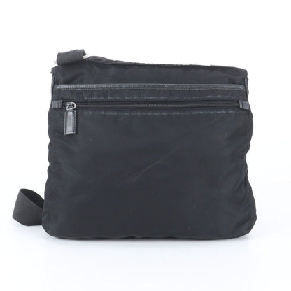 Prada Tessuto Nylon Triangle Logo Leather Shoulder Bag Crossbody Messenger Black — view 3