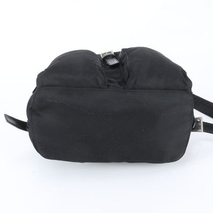 Prada Tessuto Nylon Triangle Logo Leather Backpack Black — view 5