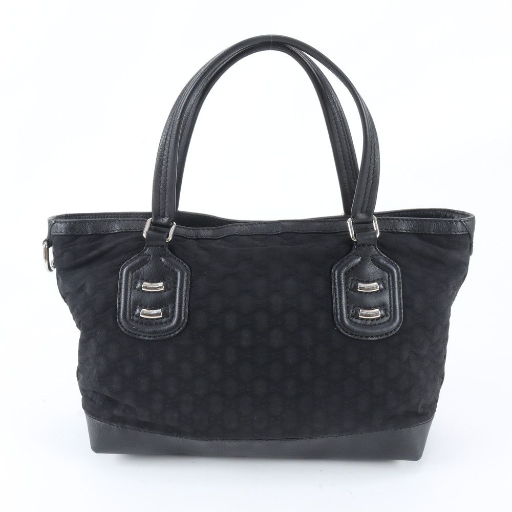 Gucci GG Nylon Leather Tote Shoulder Hand Black
