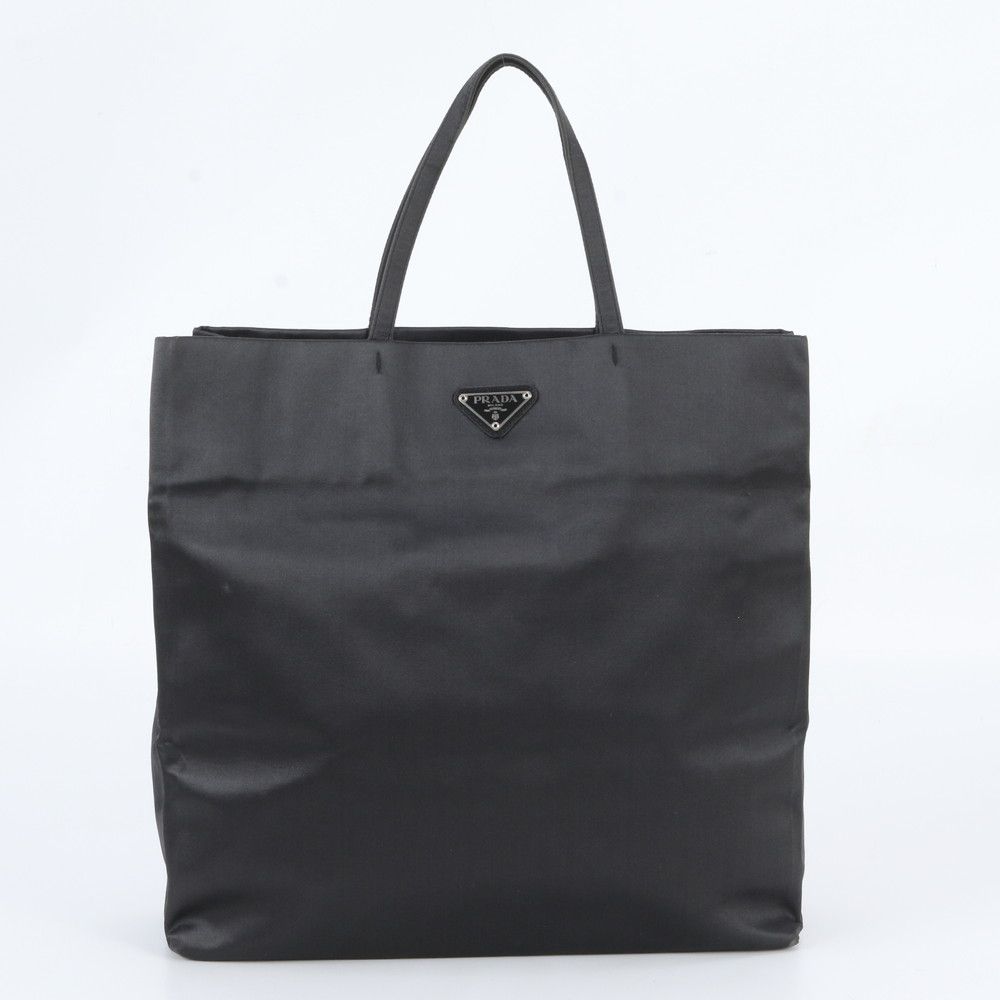 Prada White Tag Tessuto Nylon Triangle Logo Leather Tote Shoulder Business