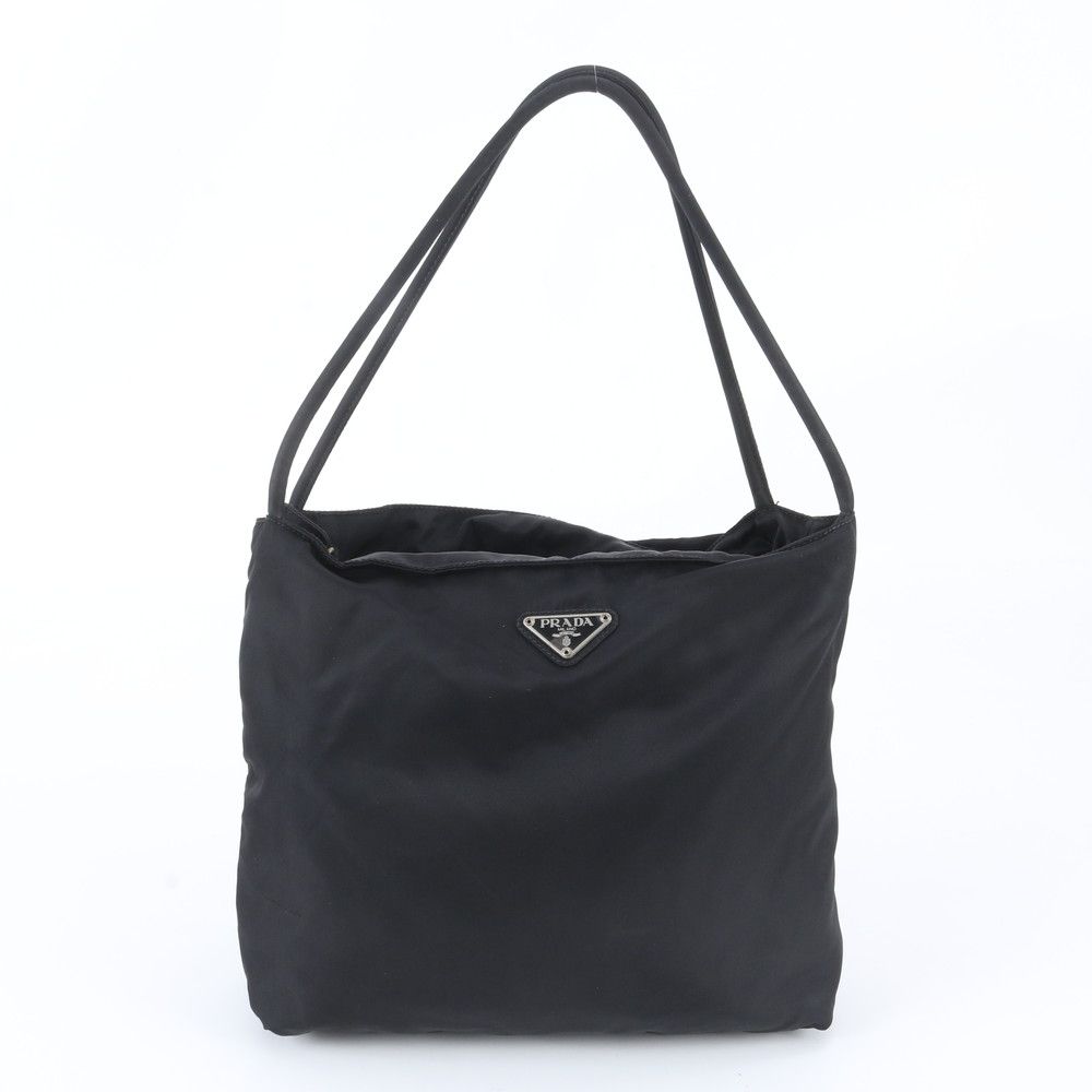 Prada Tessuto Nylon Triangle Logo Tote Shoulder Hand Black