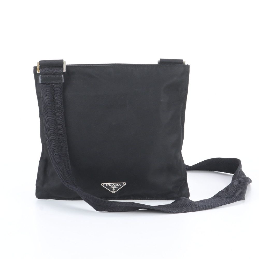 Prada White Tag Tessuto Nylon Triangle Logo Leather Shoulder Bag