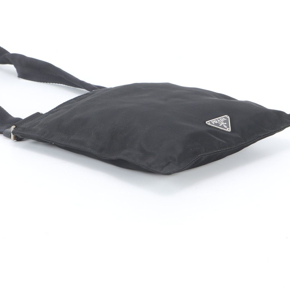 Prada White Tag Tessuto Nylon Triangle Logo Leather Shoulder Bag — view 5
