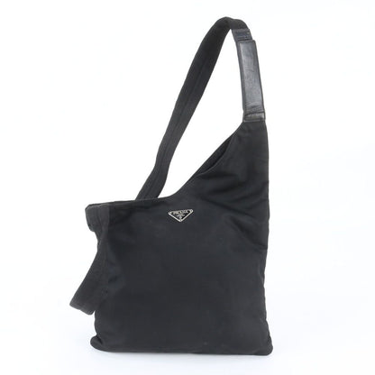 Prada Tessuto Nylon Triangle Logo Leather Shoulder Bag Crossbody Messenger Black