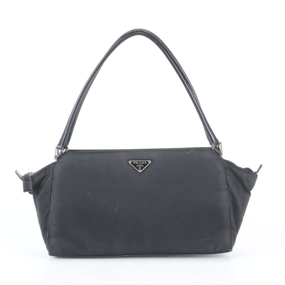 Prada White Tag Tessuto Nylon Triangle Logo Leather Tote