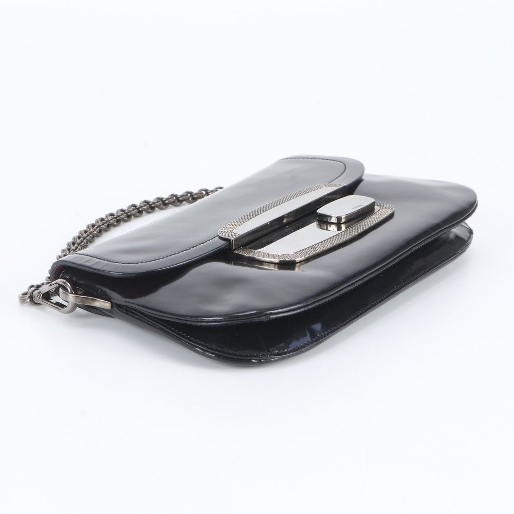 Prada Metal Plate Leather Chain Bag Shoulder Hand Black — view 5