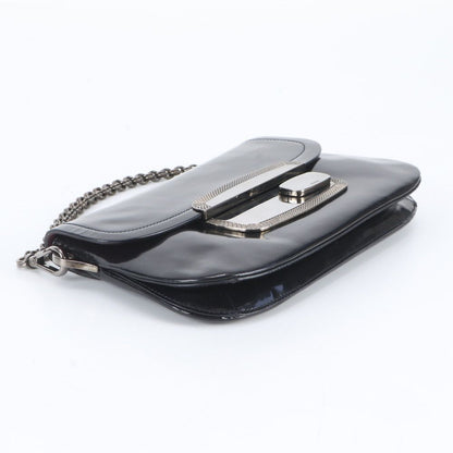Prada Metal Plate Leather Chain Bag Shoulder Hand Black — view 5