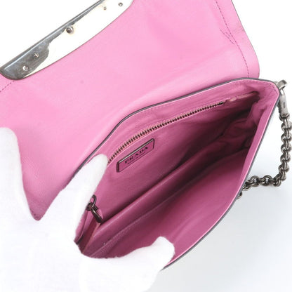 Prada Metal Plate Leather Chain Bag Shoulder Hand Black — view 7