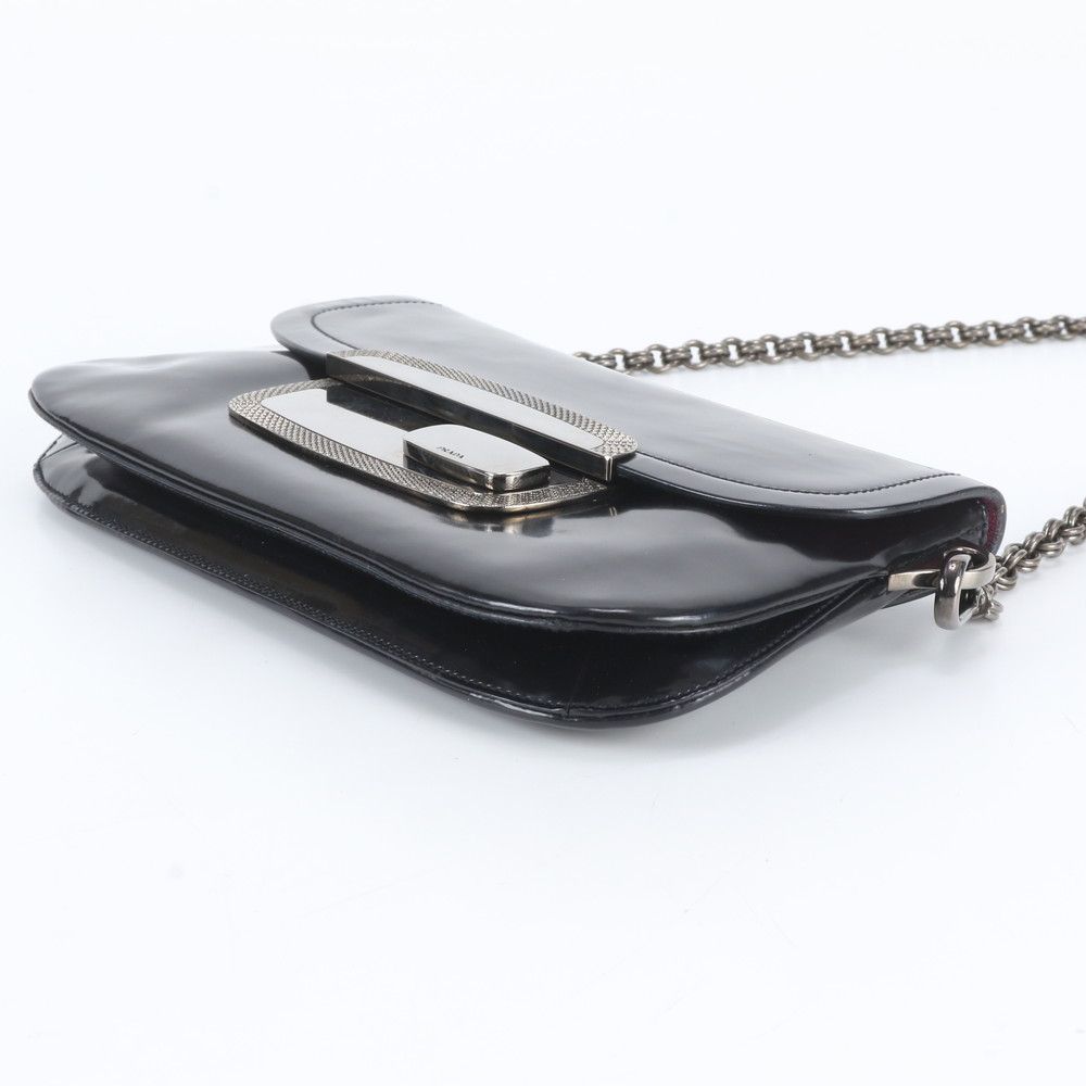 Prada Metal Plate Leather Chain Bag Shoulder Hand Black — view 4