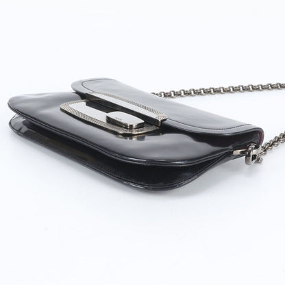 Prada Metal Plate Leather Chain Bag Shoulder Hand Black — view 4