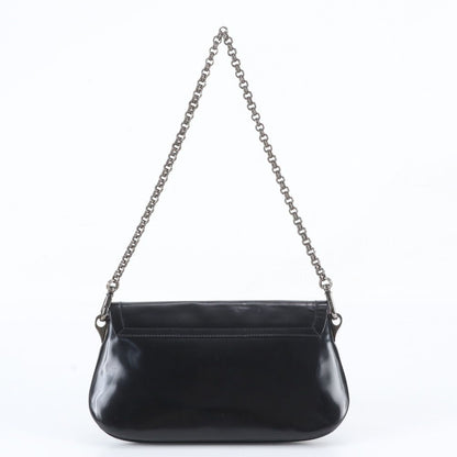 Prada Metal Plate Leather Chain Bag Shoulder Hand Black — view 3