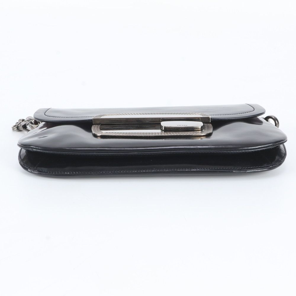 Prada Metal Plate Leather Chain Bag Shoulder Hand Black — view 6
