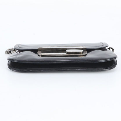 Prada Metal Plate Leather Chain Bag Shoulder Hand Black — view 6