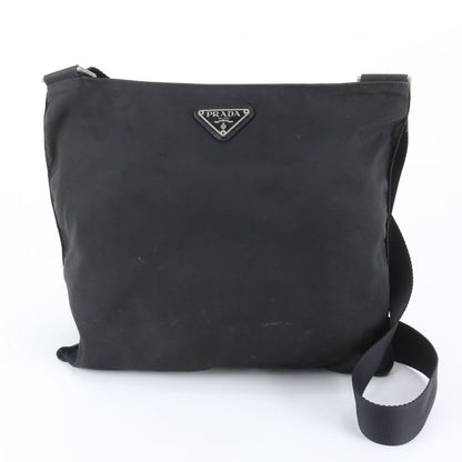 Prada Tessuto Nylon Triangle Logo Leather Shoulder Bag Crossbody Messenger Black