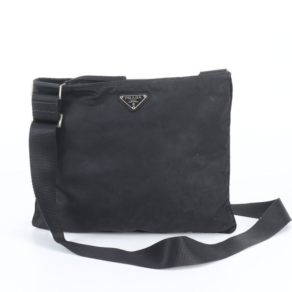 Prada White Tag Tessuto Nylon Triangle Logo Leather Shoulder Bag