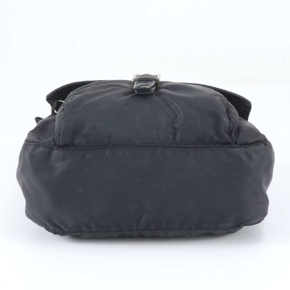 Prada Tessuto Nylon Triangle Logo Leather Shoulder Bag Crossbody Messenger Black — view 6
