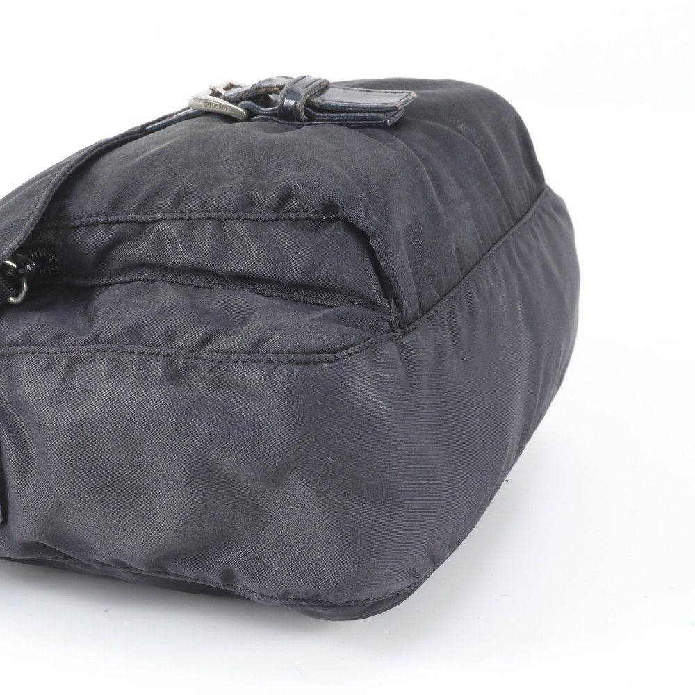 Prada Tessuto Nylon Triangle Logo Leather Shoulder Bag Crossbody Messenger Black — view 4