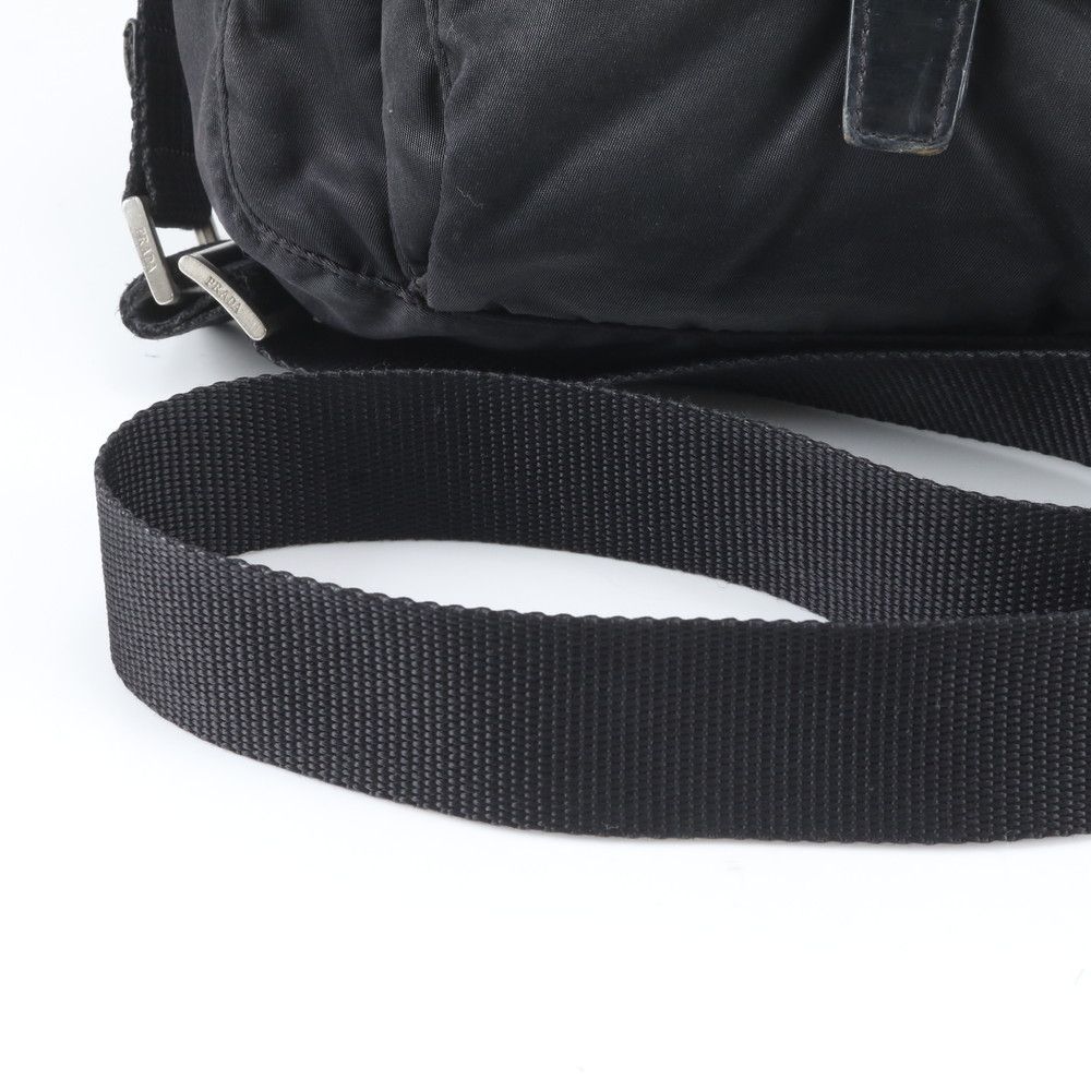 Prada Tessuto Nylon Triangle Logo Leather Shoulder Bag Crossbody Messenger Black — view 2