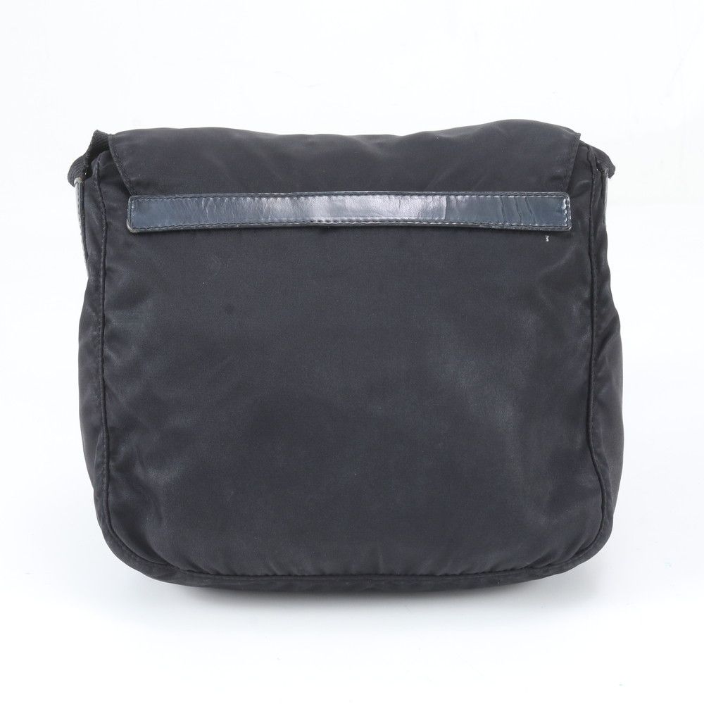 Prada Tessuto Nylon Triangle Logo Leather Shoulder Bag Crossbody Messenger Black — view 3