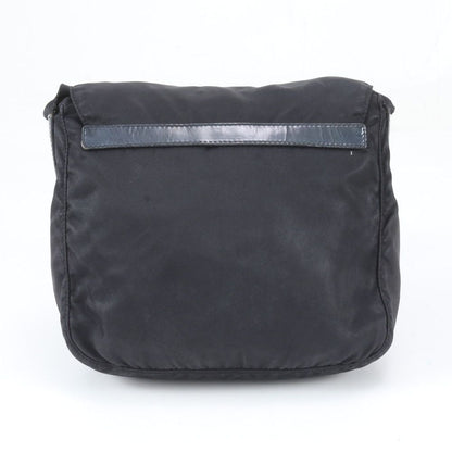 Prada Tessuto Nylon Triangle Logo Leather Shoulder Bag Crossbody Messenger Black — view 3