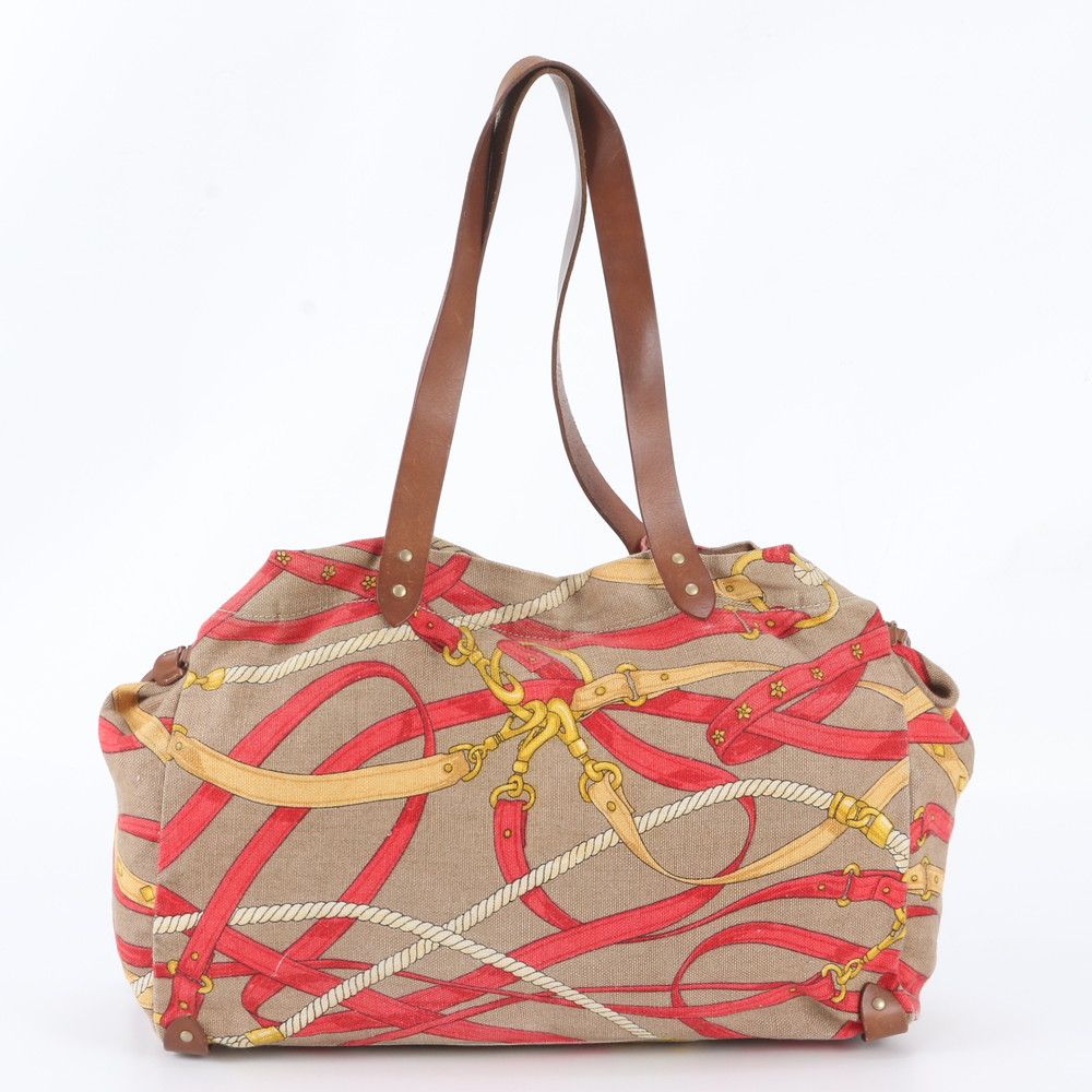 Miu Miu Leather Canvas Tote Shoulder Hand Brown — view 3