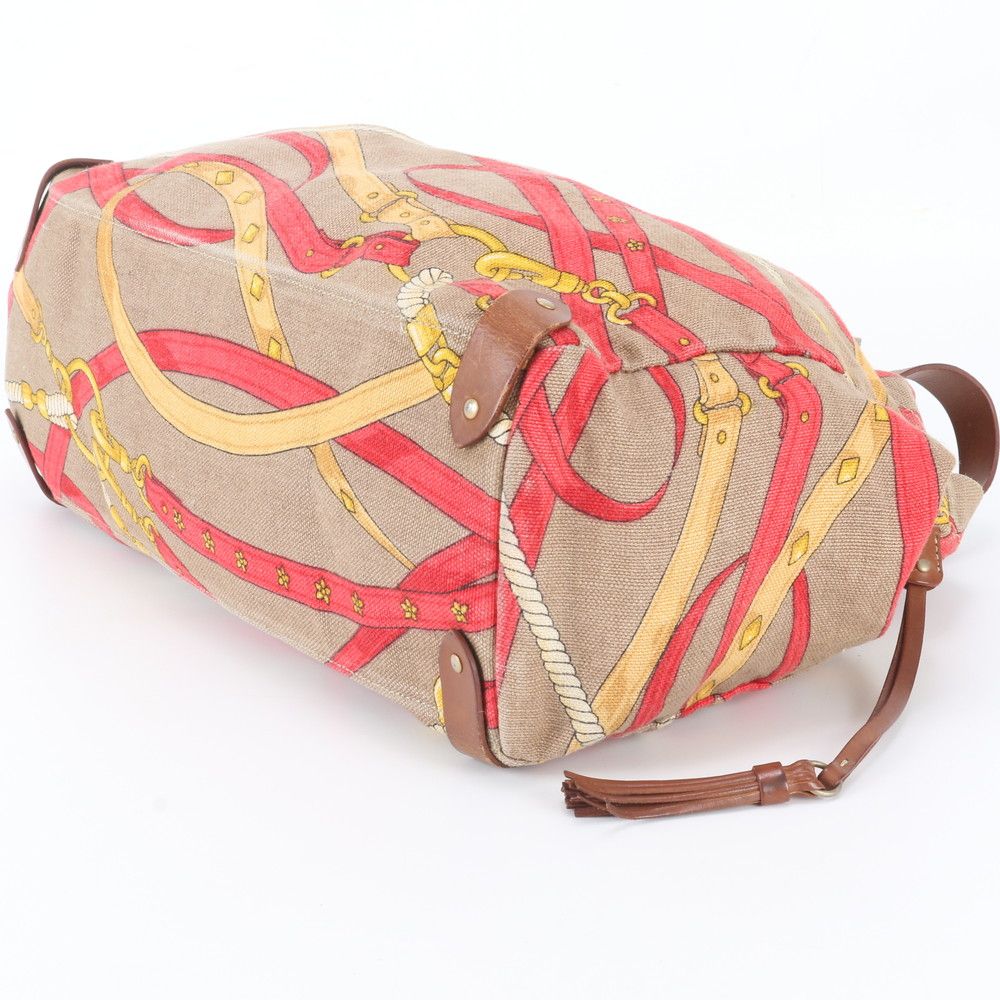 Miu Miu Leather Canvas Tote Shoulder Hand Brown — view 4