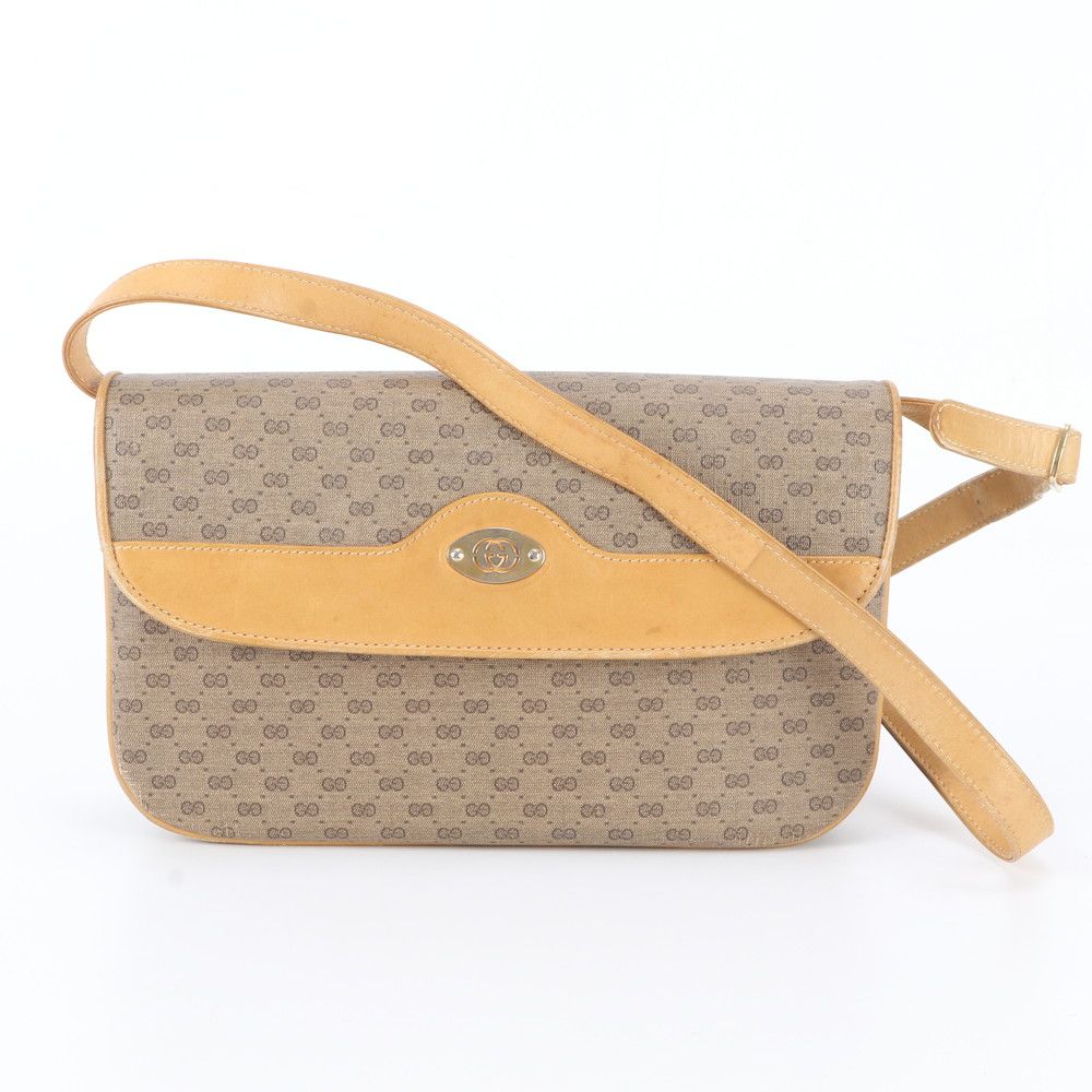 Gucci Vintage Micro GG Leather Shoulder Bag Tote Brown