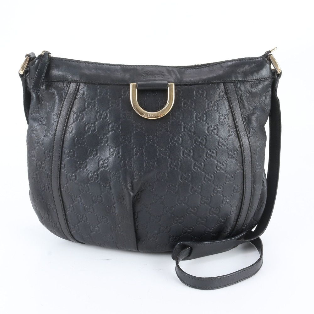 Gucci Guccissima Abbey Leather Shoulder Bag Crossbody Black