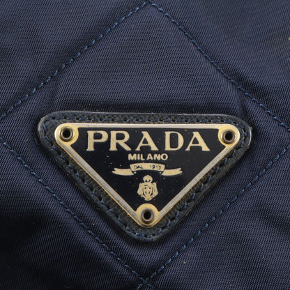 Prada Tessuto Nylon Quilted Triangle Logo Chain Shoulder Bag Navy — view 8