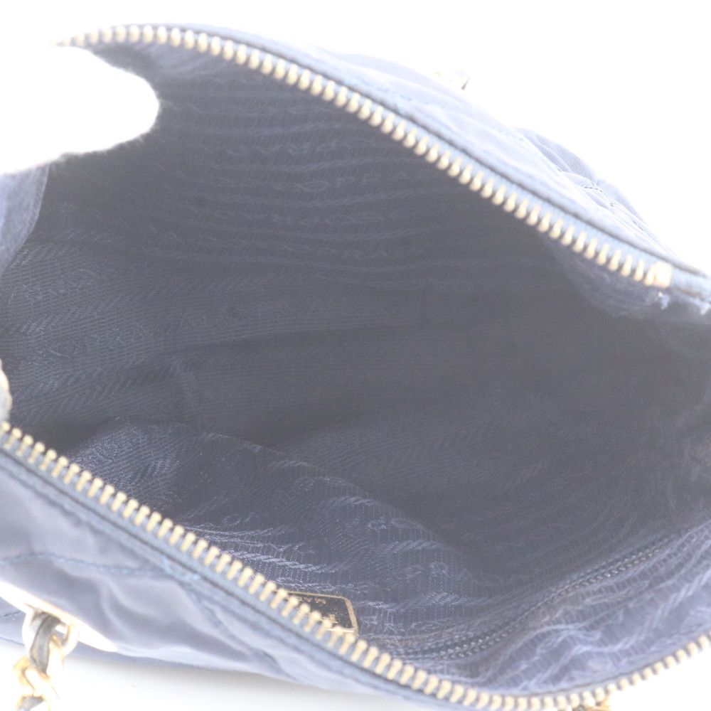Prada Tessuto Nylon Quilted Triangle Logo Chain Shoulder Bag Navy — view 7