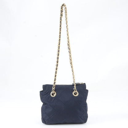 Prada Tessuto Nylon Quilted Triangle Logo Chain Shoulder Bag Navy — view 3