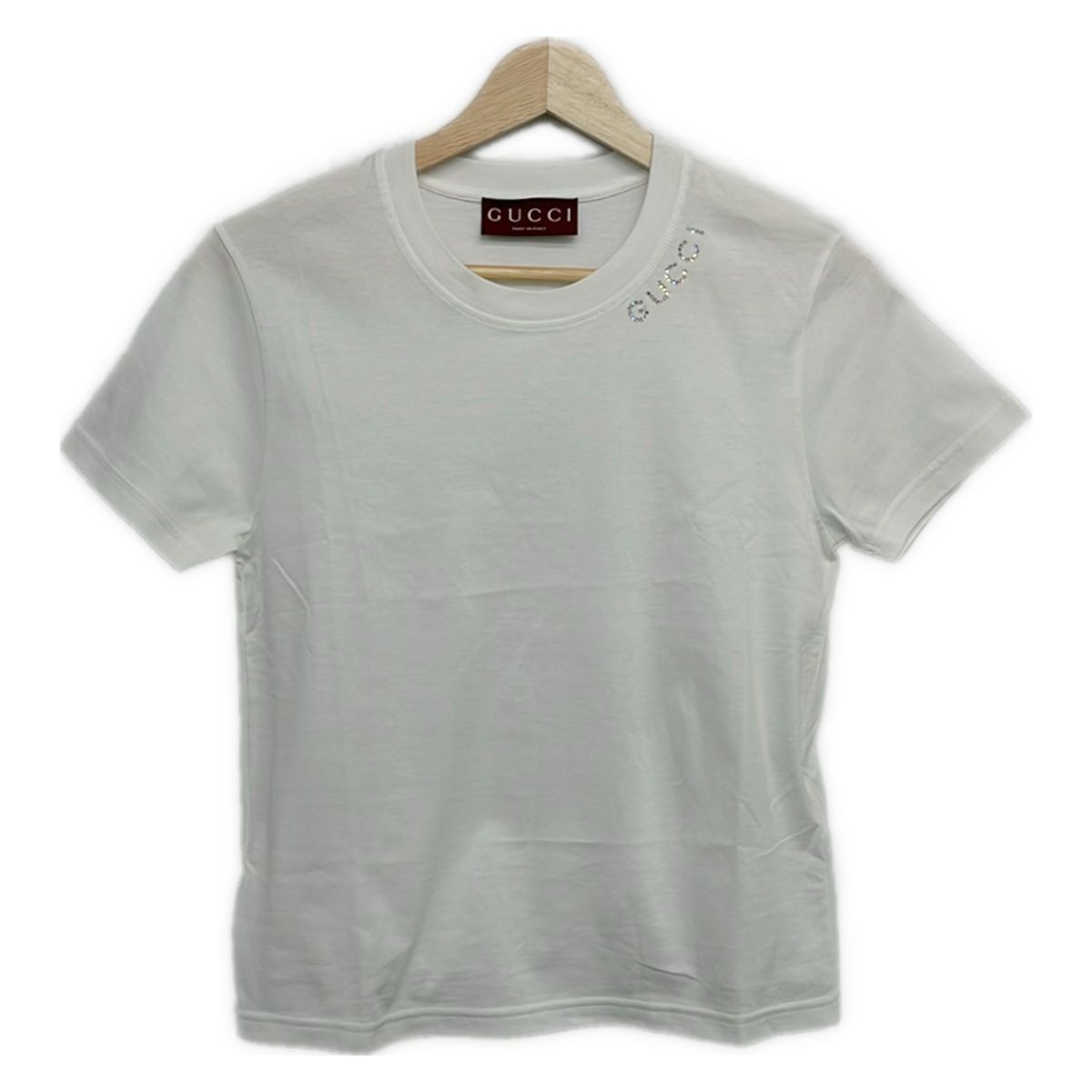 Gucci Short Sleeve T-Shirt White Crew Neck Rhinestone XS