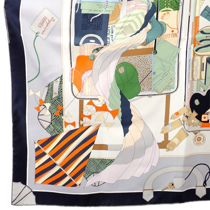 Hermes Carre 90 Bagage Silk Gray Clair Vert Multicolor Scarf — view 5