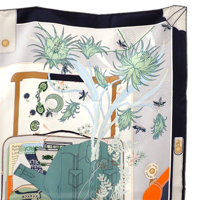 Hermes Carre 90 Bagage Silk Gray Clair Vert Multicolor Scarf — view 3