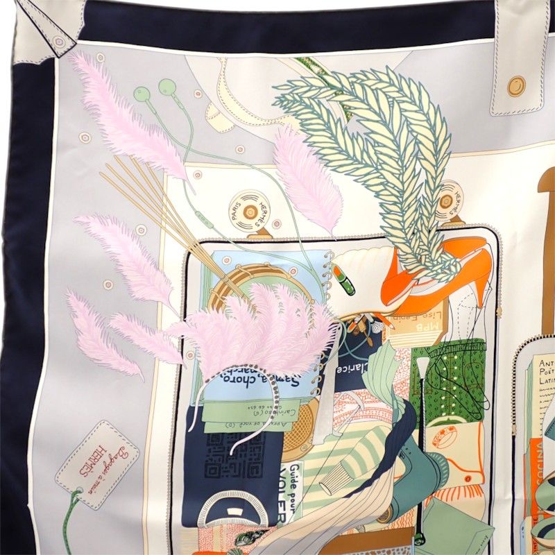 Hermes Carre 90 Bagage Silk Gray Clair Vert Multicolor Scarf — view 2