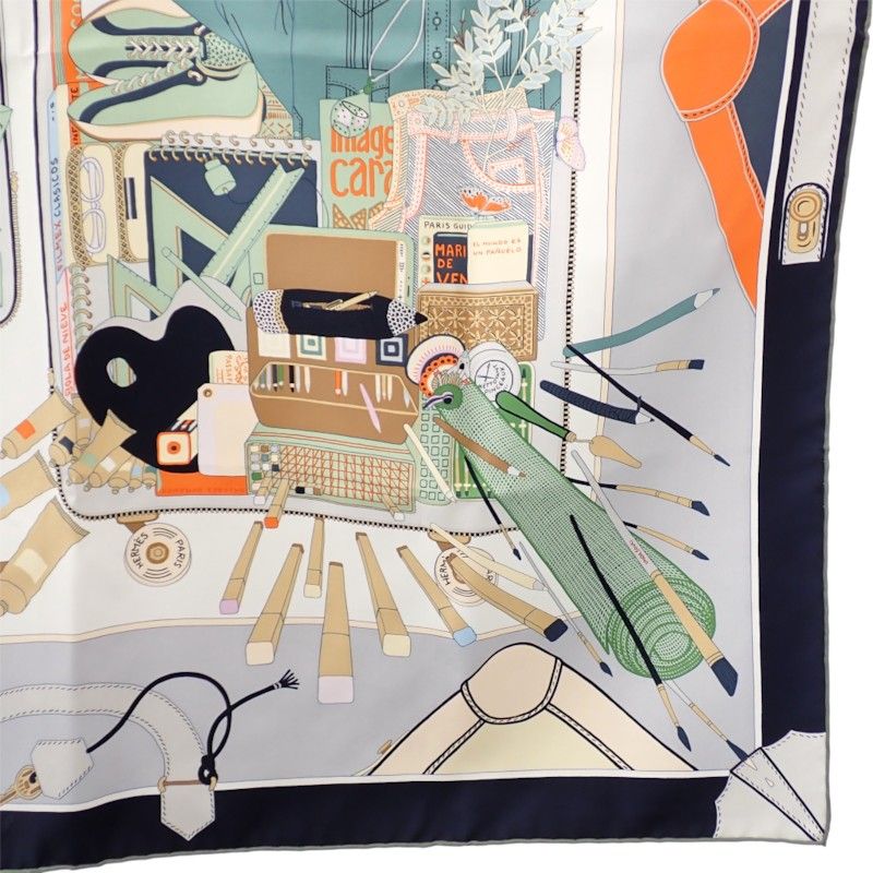 Hermes Carre 90 Bagage Silk Gray Clair Vert Multicolor Scarf — view 4