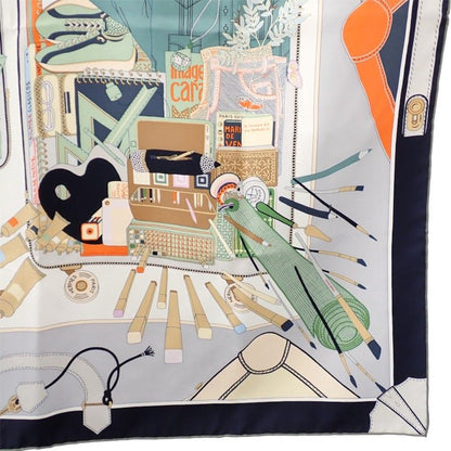 Hermes Carre 90 Bagage Silk Gray Clair Vert Multicolor Scarf — view 4