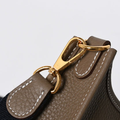 Hermes Evelyne TPM Shoulder Bag Taurillon Clemence Etoupe Gold — view 8