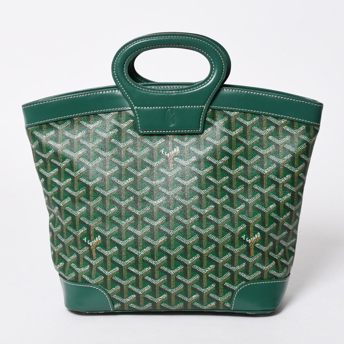 Goyard Beluga PM Handbag Herringbone Leather Green Silver