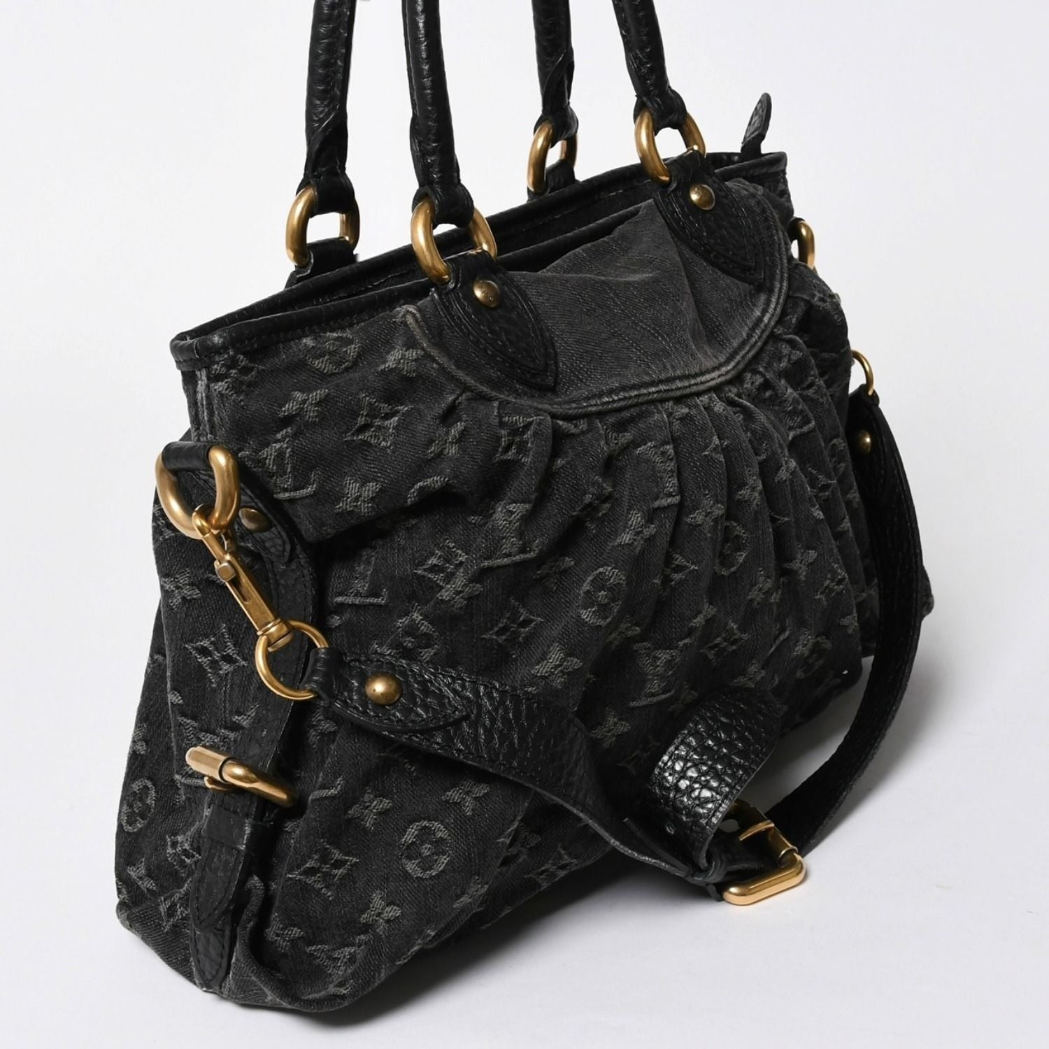 Louis Vuitton Handbag Monogram Denim Neo Cabby GM Black Leather 2-Way — view 3