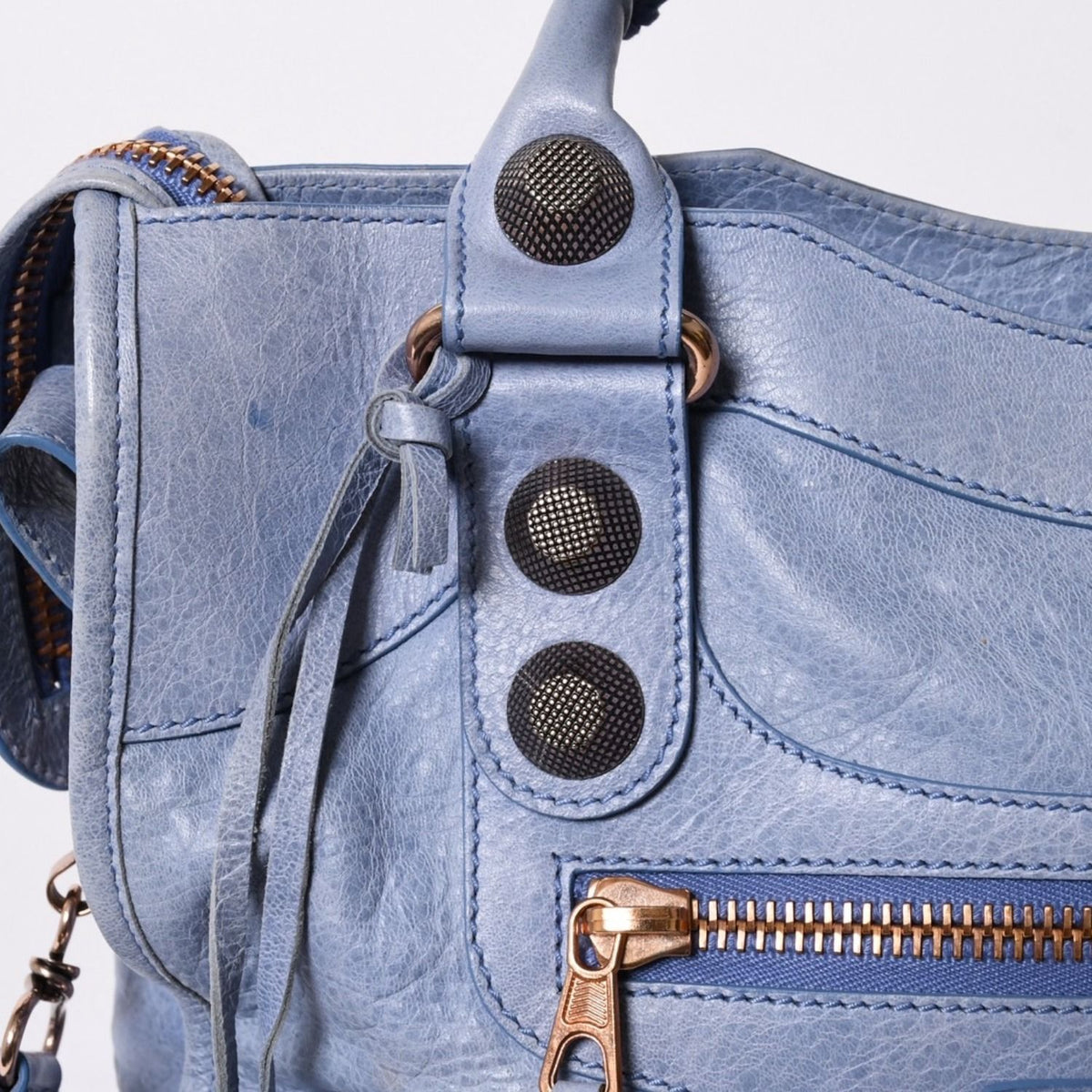 Balenciaga Giant City Handbag Light Blue Rose Gold 2-Way Lambskin — view 7